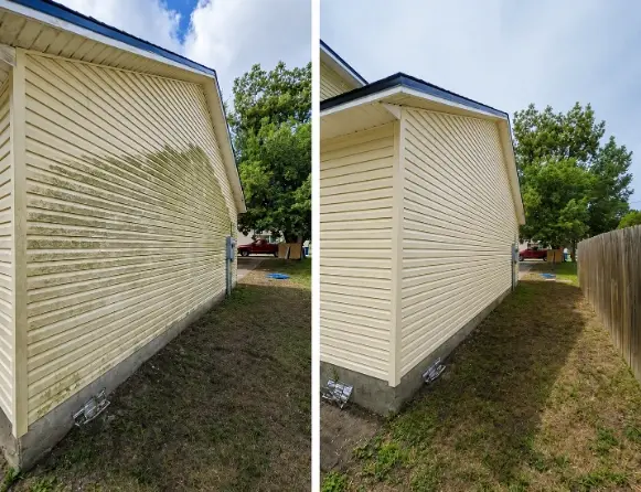 Before and after pressure washing transformation on a Jacksonville driveway